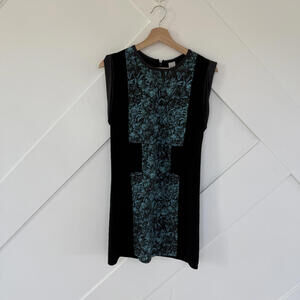 Anthropologie Loup Sleeveless Black Dress with Blue Floral Panel Size S